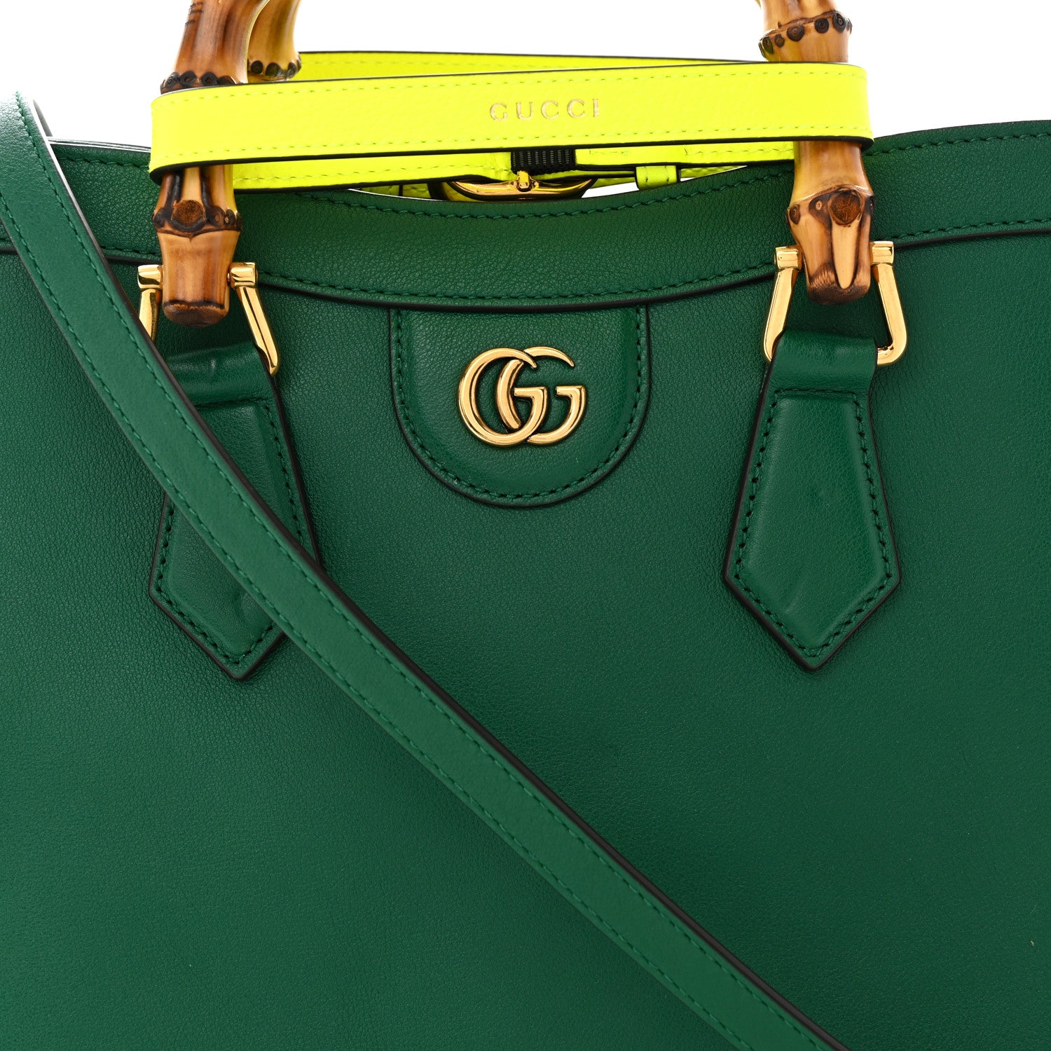 Gucci Wonka Grain Calfskin Small Diana Tote Bag Green Yellow Fluo 8 of 12