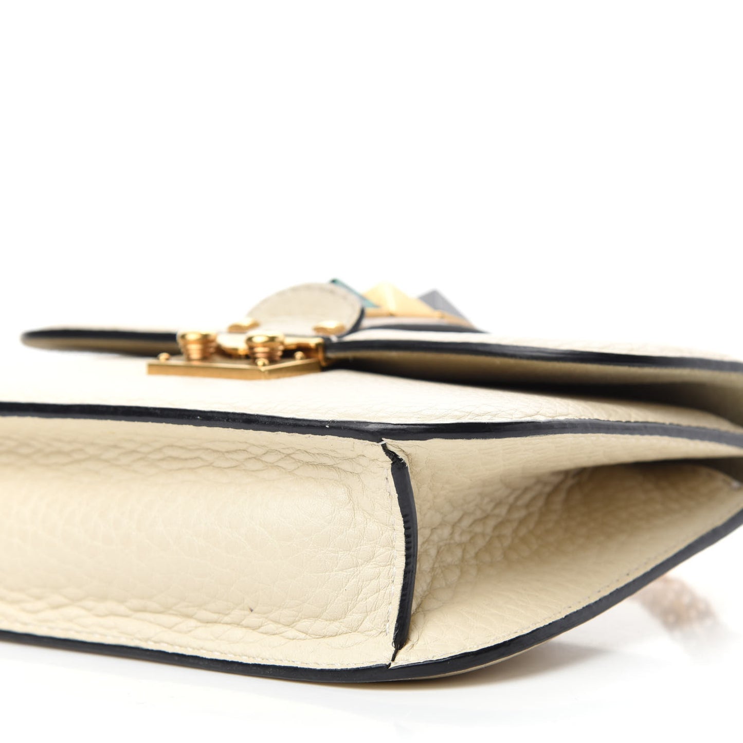 Pebbled Calfskin Rockstud Rolling Small Glam Lock Flap Ivory