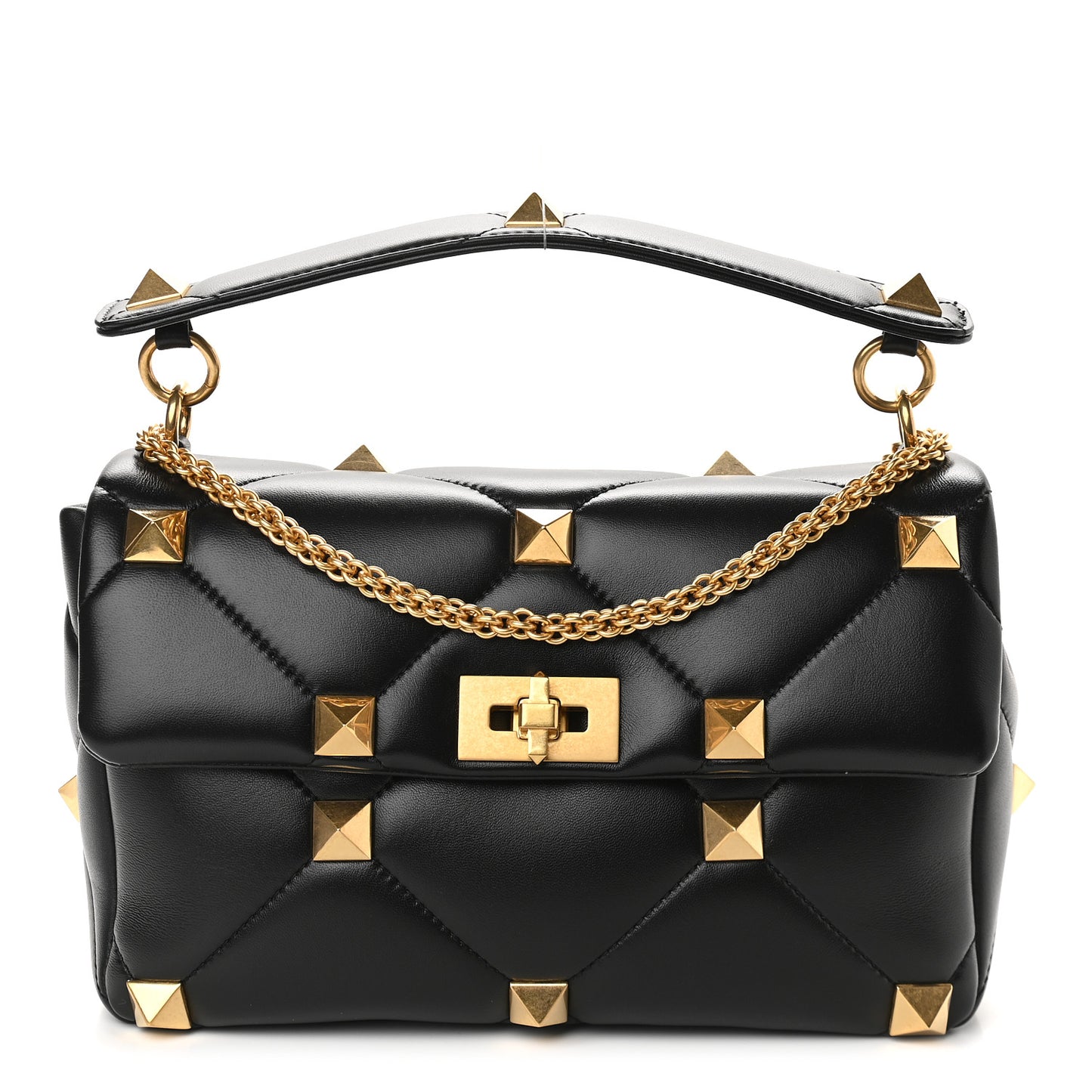 Nappa Large Roman Stud Shoulder Bag Black