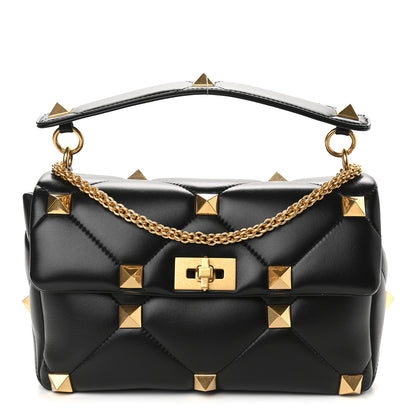 Valentino Garavani Nappa Large Roman Stud Shoulder Bag Black 1 of 8