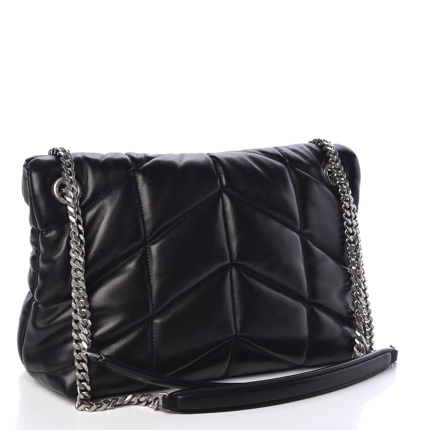 Lambskin Quilted Small Loulou Puffer Monogram Chain Satchel Black