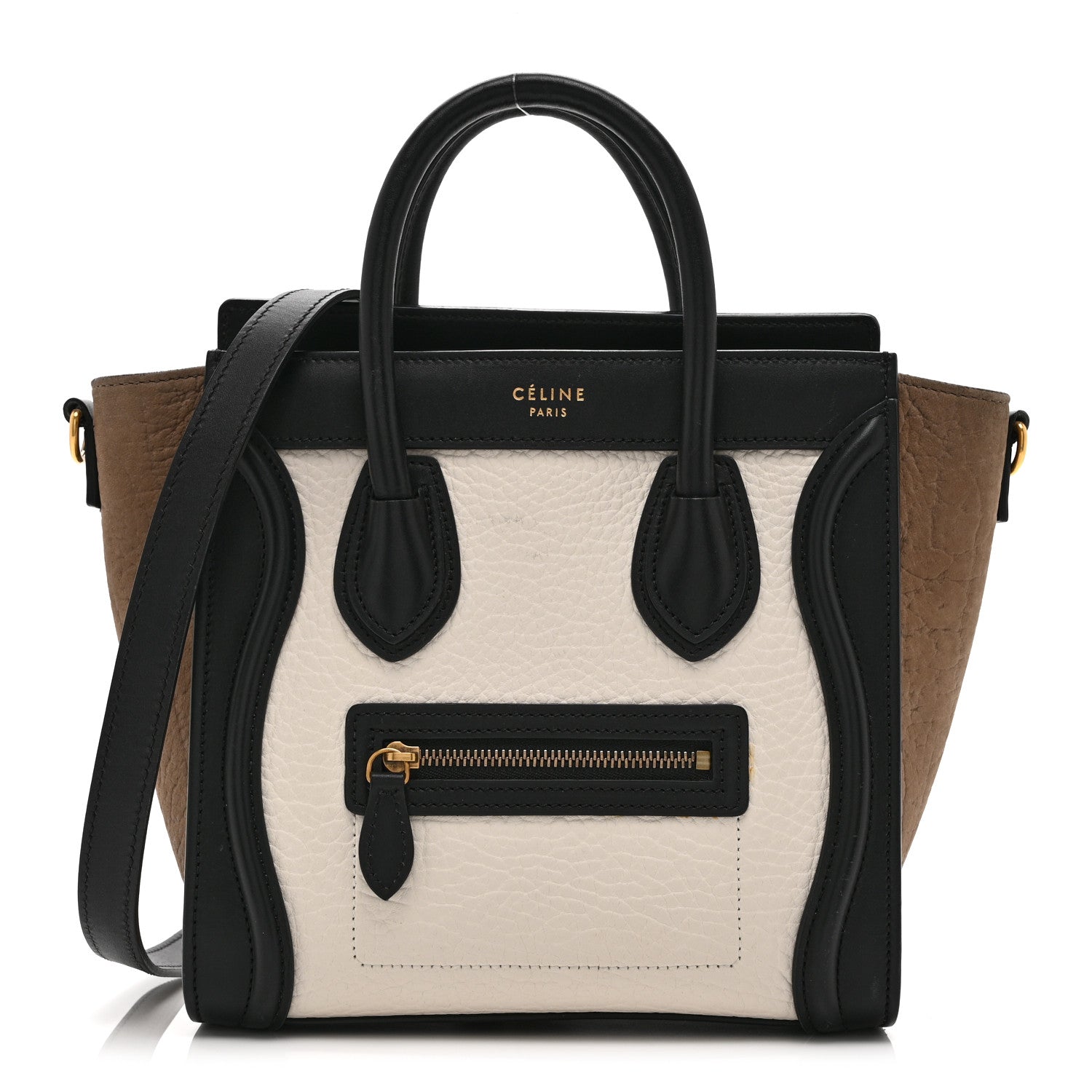 Celine Elephant Calfskin Nano Tri-Color Luggage  White Black Sand 1 of 10