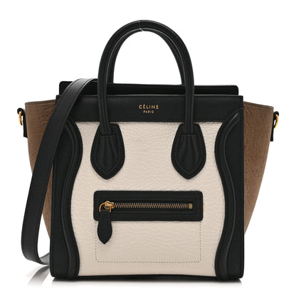Celine Elephant Calfskin Nano Tri-Color Luggage  White Black Sand 1 of 10