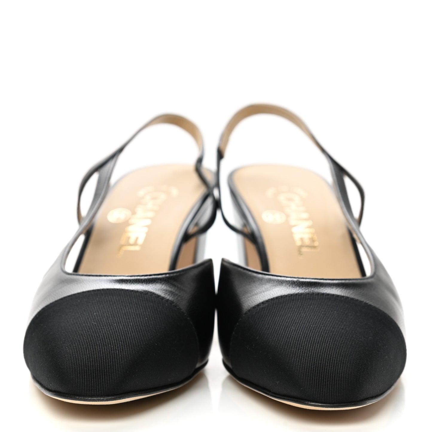 Goatskin Grosgrain Cap Toe CC Slingback Sandals 38 Black