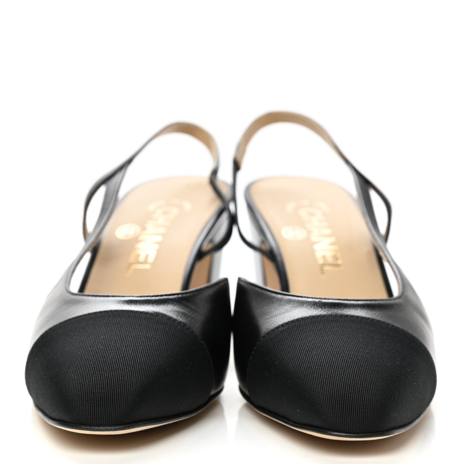 Chanel Goatskin Grosgrain Cap Toe CC Slingback Sandals 38 Black 2 of 9