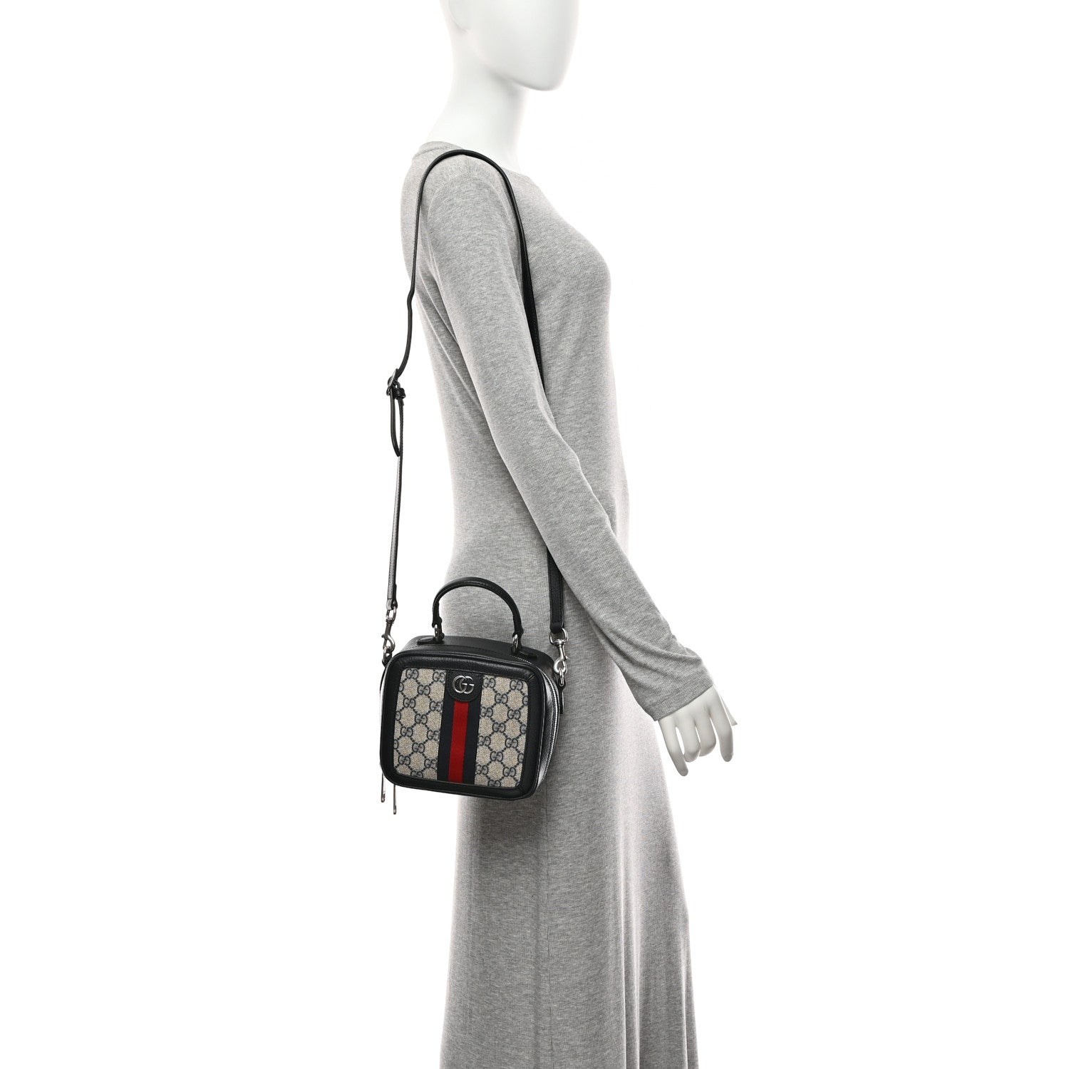Gucci GG Supreme Monogram Mini Ophidia Top Handle Square Shoulder Bag Beige Blue 2 of 11
