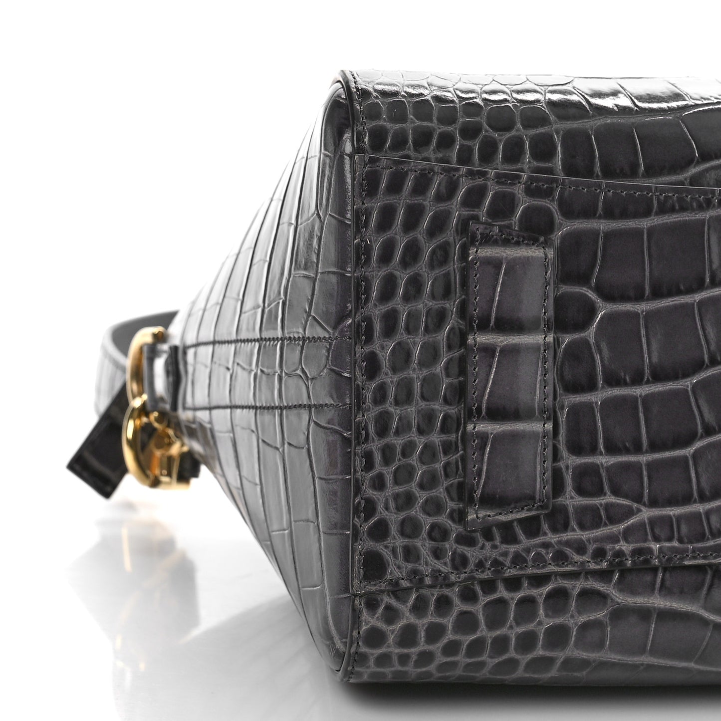 Calfskin Crocodile Embossed Small Antigona Storm Grey