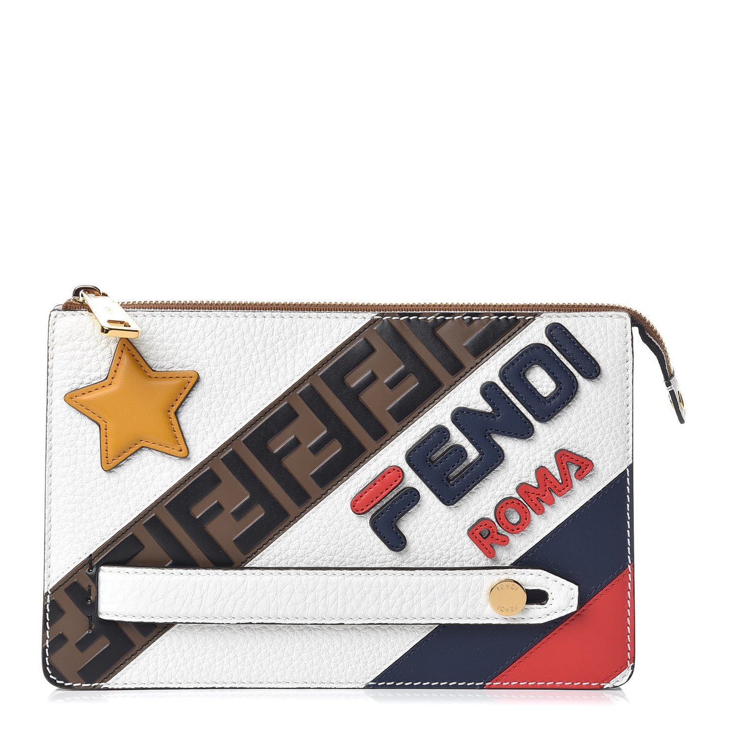 X FILA Cuoio Romano Vitello Century Mania Stars Clutch White Ice Ebano Multicolor