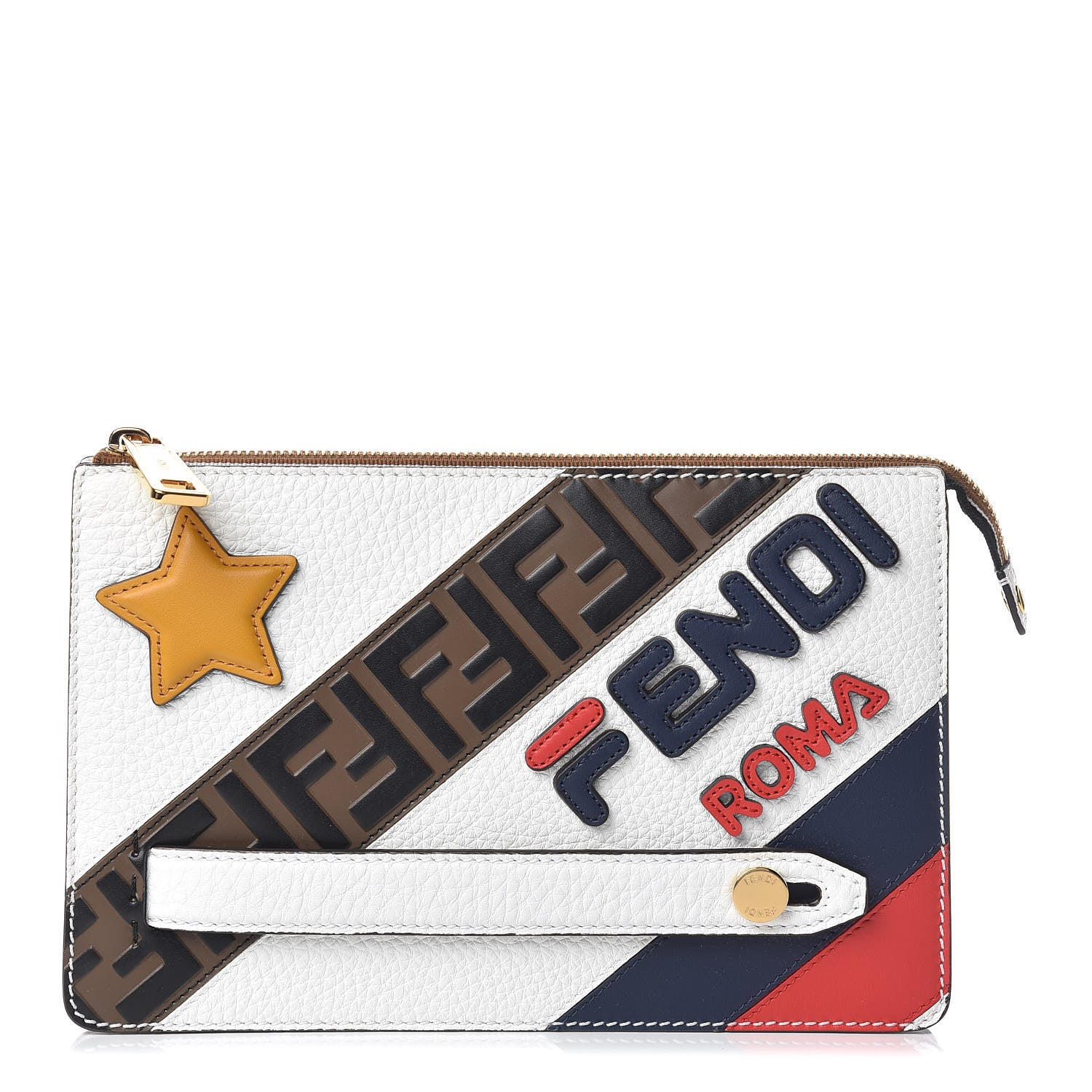 Fendi X FILA Cuoio Romano Vitello Century Mania Stars Clutch White Ice Ebano Multicolor 1 of 7