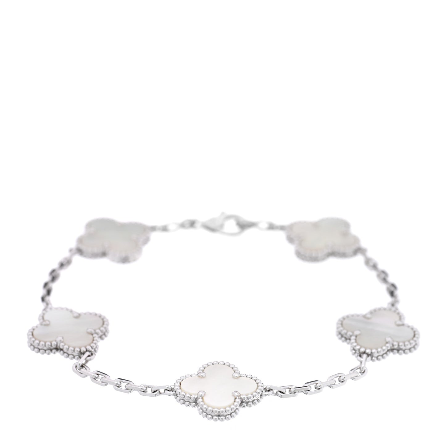 18K White Gold Mother of Pearl 5 Motifs Vintage Alhambra Bracelet