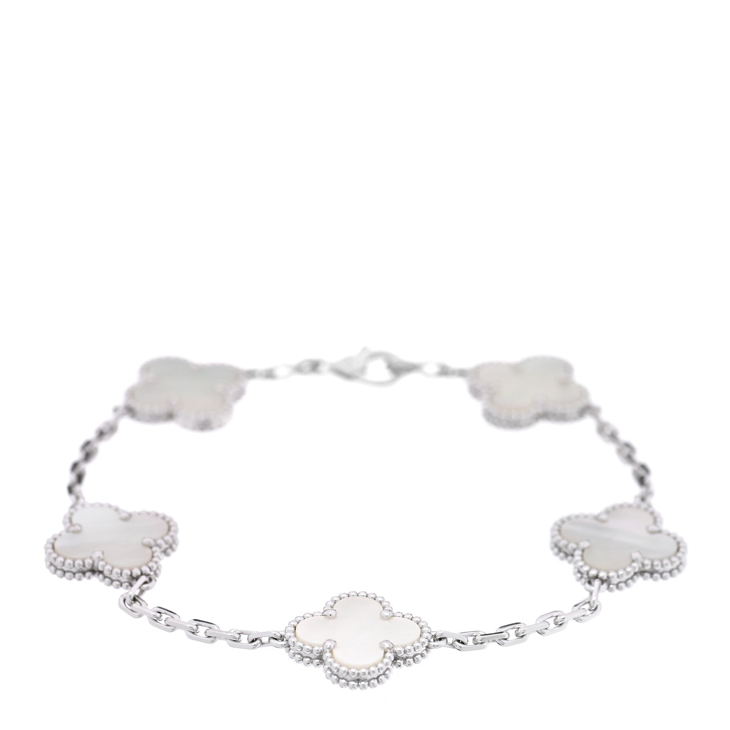 Van Cleef & Arpels 18K White Gold Mother of Pearl 5 Motifs Vintage Alhambra Bracelet 1 of 4
