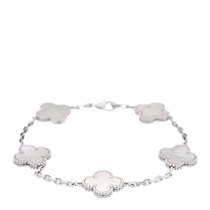 Van Cleef & Arpels 18K White Gold Mother of Pearl 5 Motifs Vintage Alhambra Bracelet 1 of 4