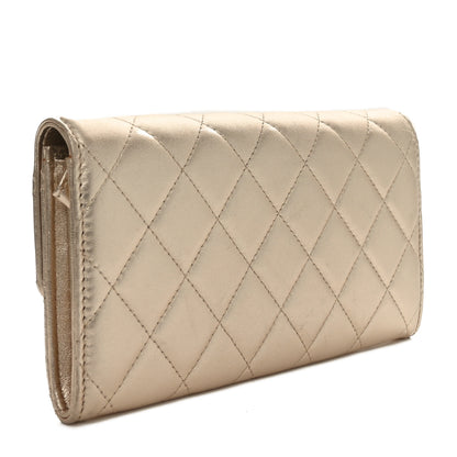 Chanel Metallic Lambskin Quilted Large Gusset Flap Wallet Gold 3 of 11