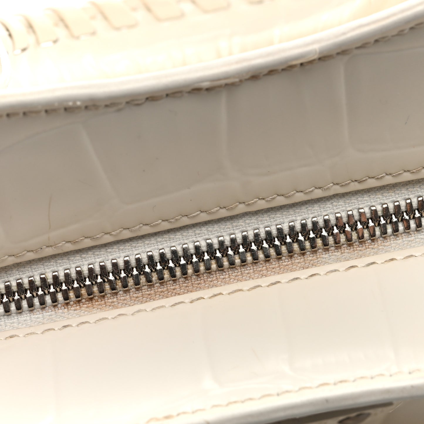 Semi Shiny Calfskin Crocodile Embossed Neo Classic Silver Hardware Mini City White
