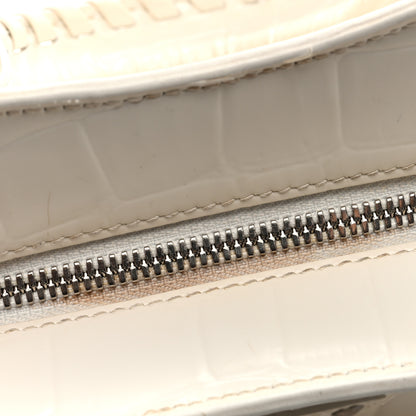 Balenciaga Semi Shiny Calfskin Crocodile Embossed Neo Classic Silver Hardware Mini City White 10 of 10