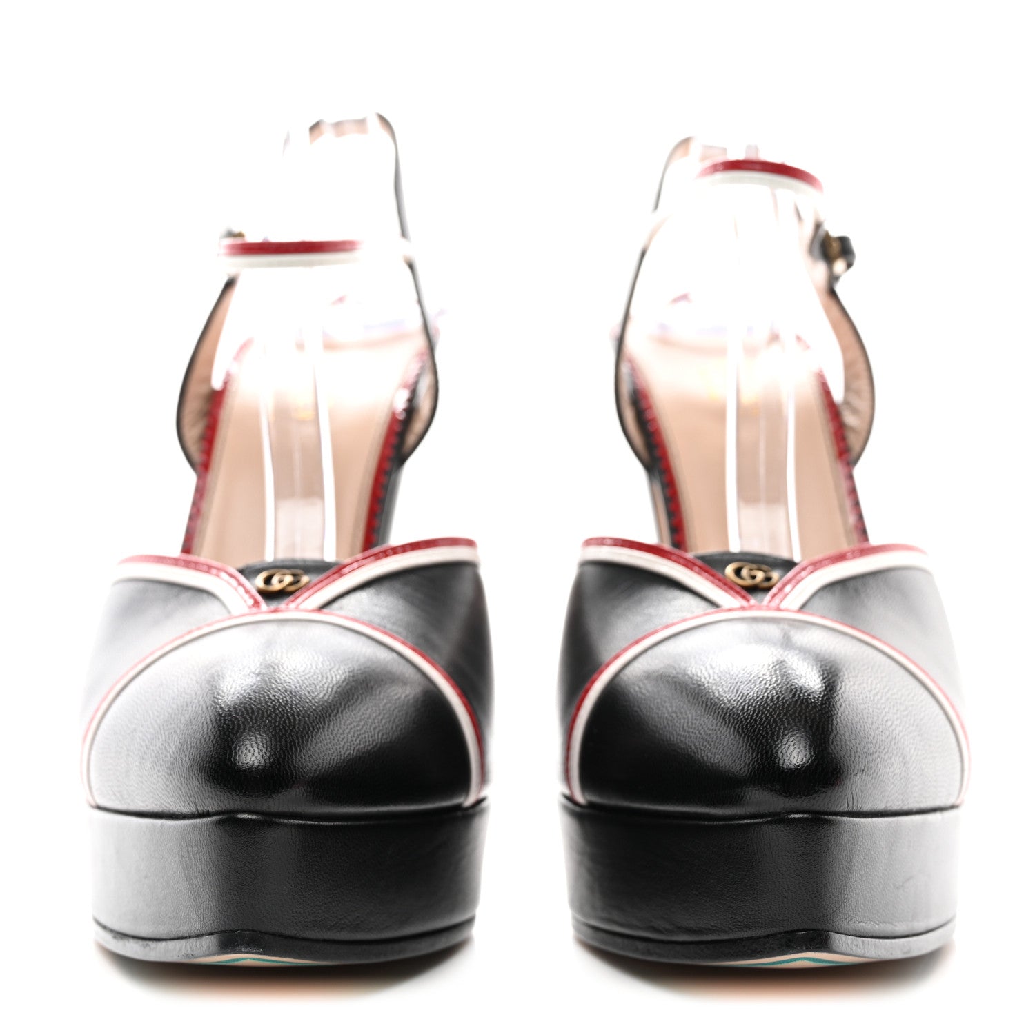 Gucci Malaga Kid Soft Patent Platform Pumps 39.5 Black Hibiscus Red Great White 2 of 13