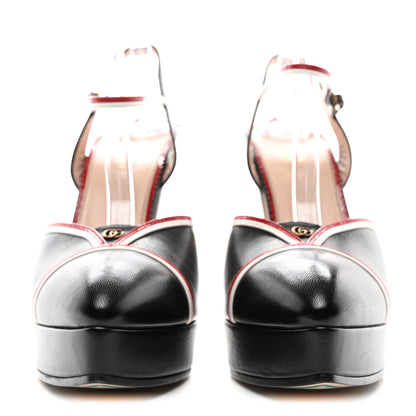 Gucci Malaga Kid Soft Patent Platform Pumps 39.5 Black Hibiscus Red Great White 2 of 13