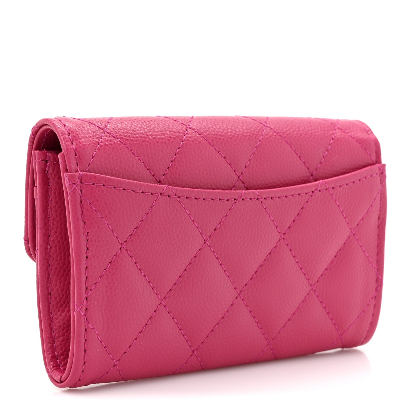 Caviar Quilted Flap Card Holder Wallet Fuchsia