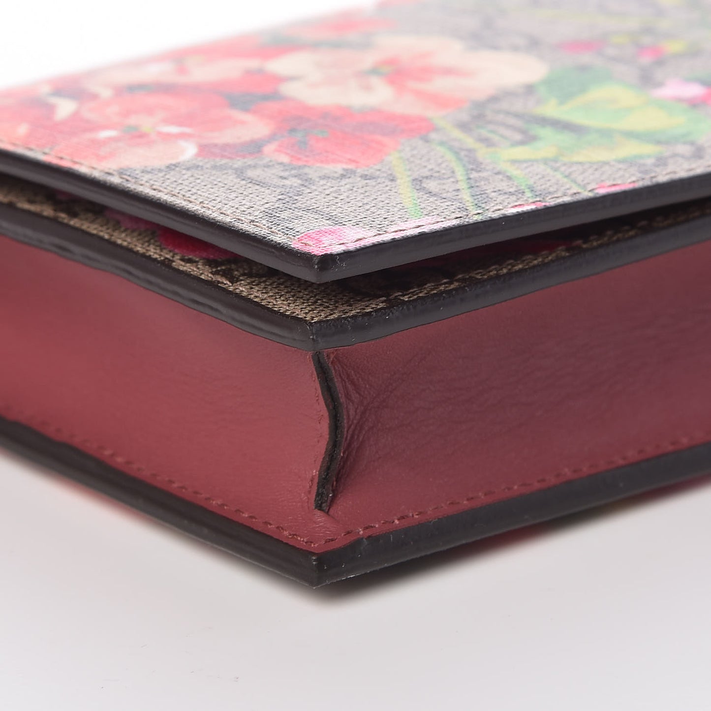GG Supreme Monogram Blooms Chain Wallet Beige Multicolor Dry Rose