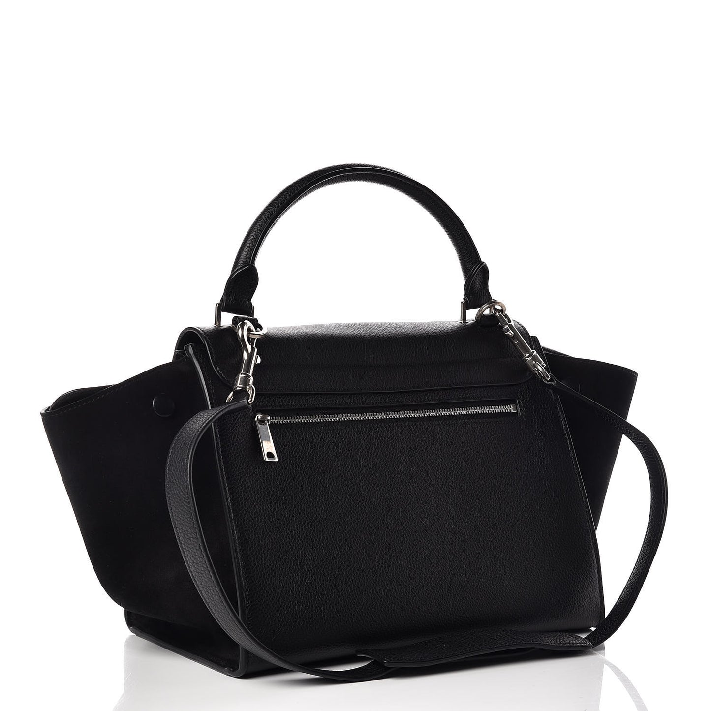 Drummed Calfskin Suede Small Trapeze Black