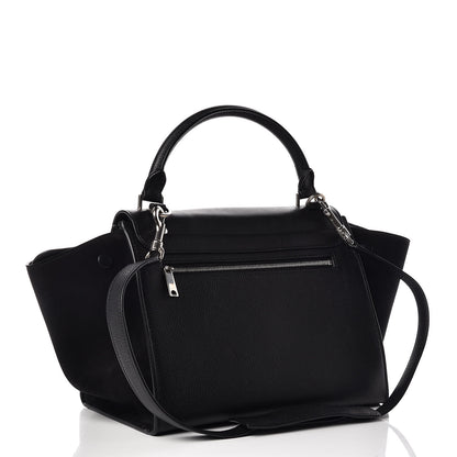 Celine Drummed Calfskin Suede Small Trapeze Black 4 of 9