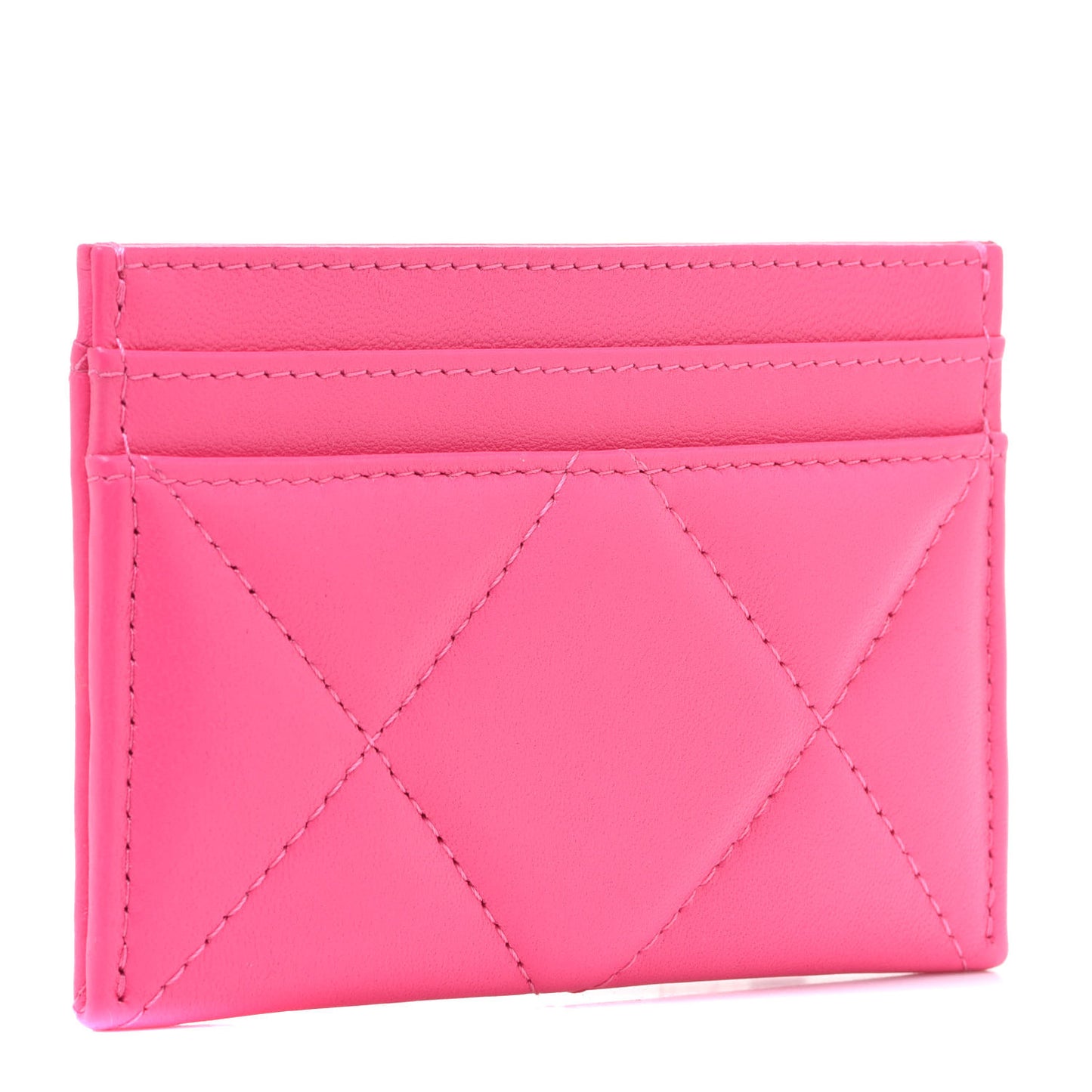 Lambskin Quilted Chanel 19 Card Holder Dark Pink