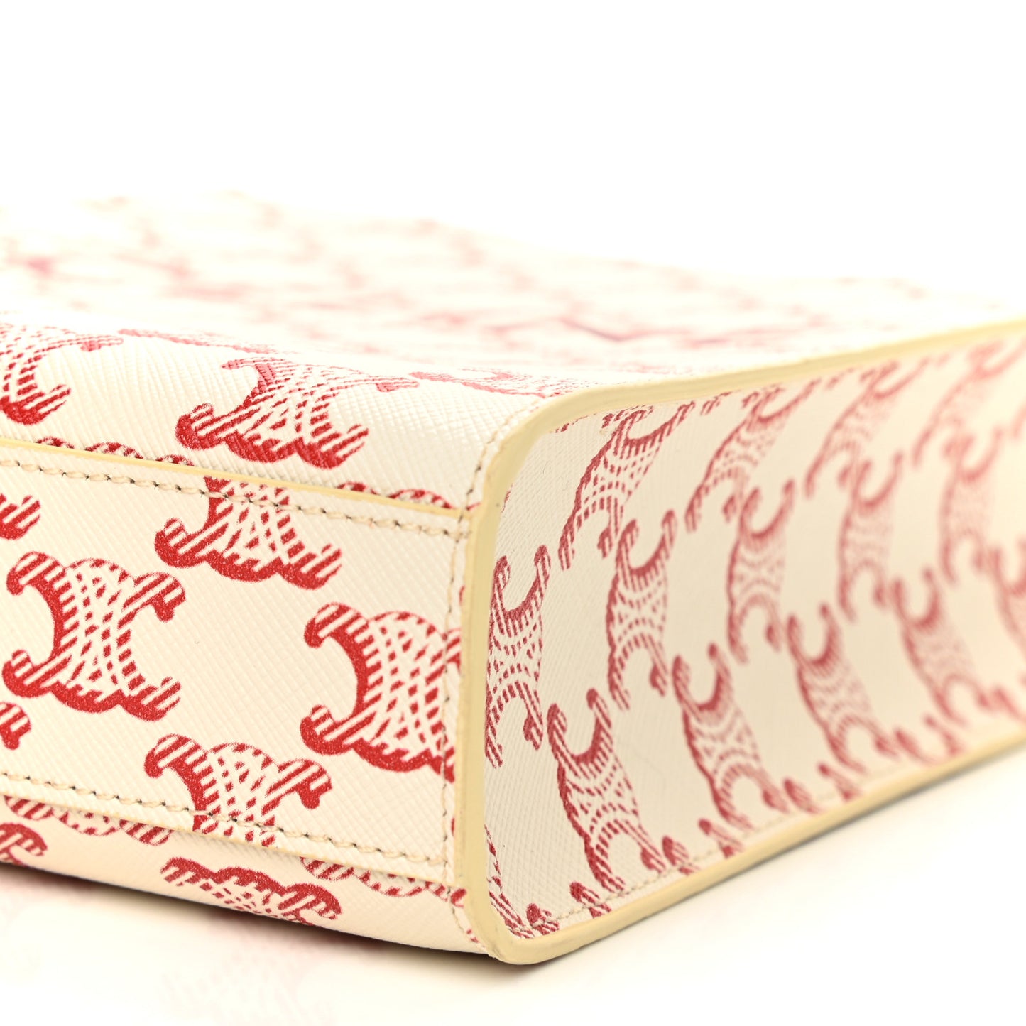 Triomphe Canvas Calfskin Mini Vertical Cabas White Red