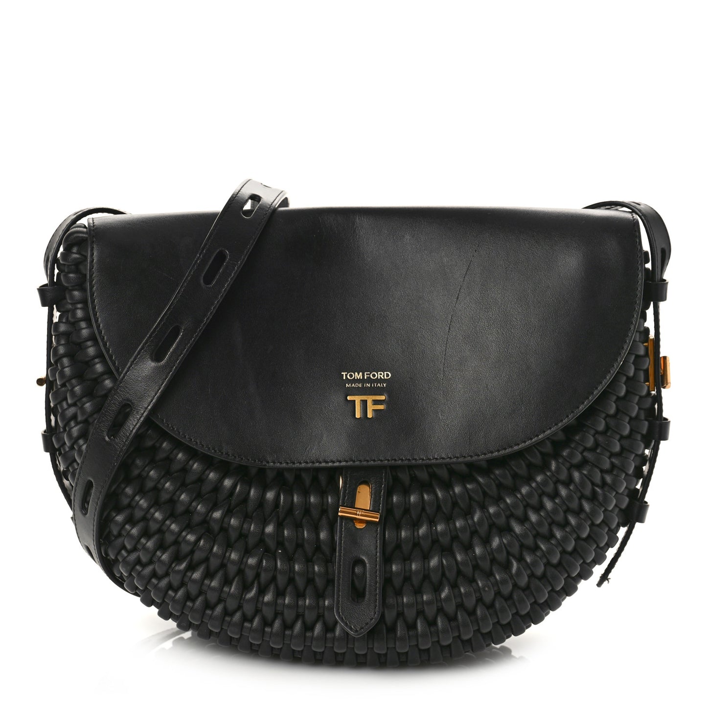 Calfskin Woven T-Twist Crossbody Black
