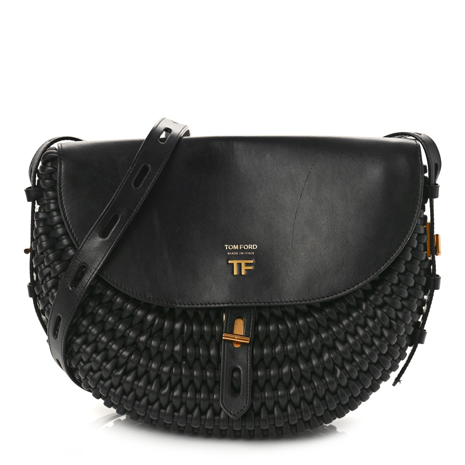 Tom Ford Calfskin Woven T-Twist Crossbody Black 1 of 10