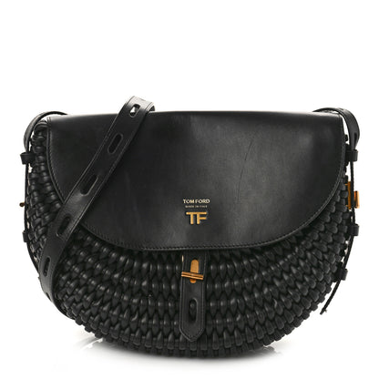 Tom Ford Calfskin Woven T-Twist Crossbody Black 1 of 10