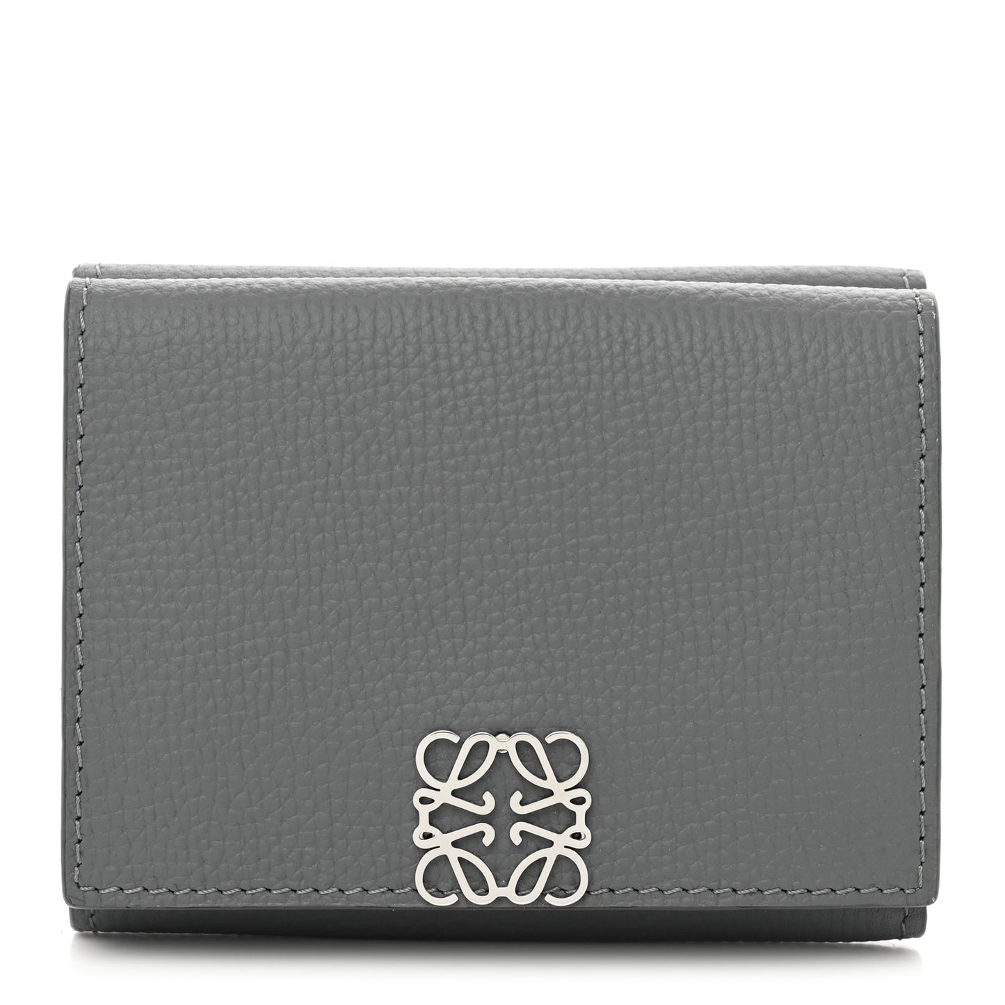Grained Calfskin Anagram Trifold Wallet Asphalt Grey