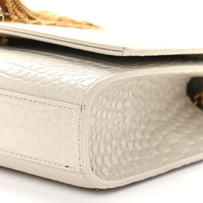 Saint Laurent Calfskin Crocodile Embossed Small Classic Monogram Kate Tassel Satchel Crema Soft 8 of 8