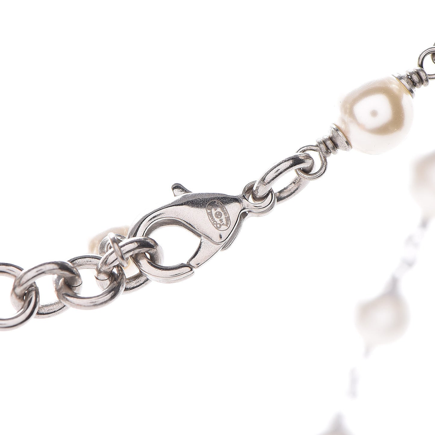 Crystal Pearl CC Long Necklace Silver