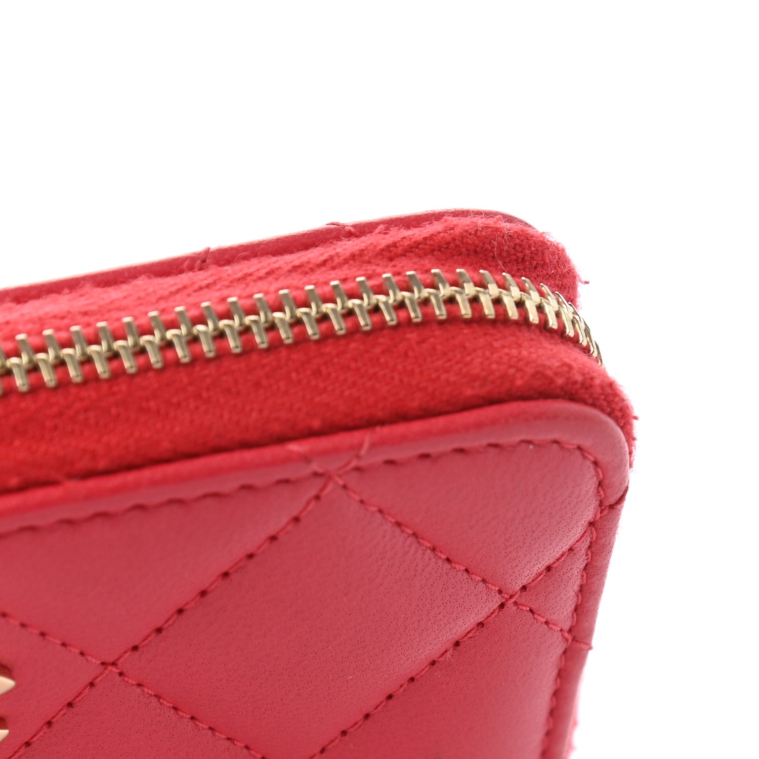 Chanel Lambskin Quilted Zip Around Coin Purse Wallet Light Red 9 of 9