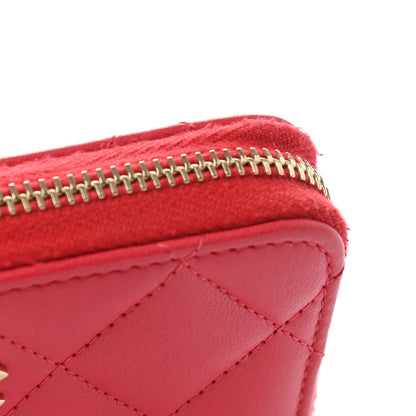 Chanel Lambskin Quilted Zip Around Coin Purse Wallet Light Red 9 of 9