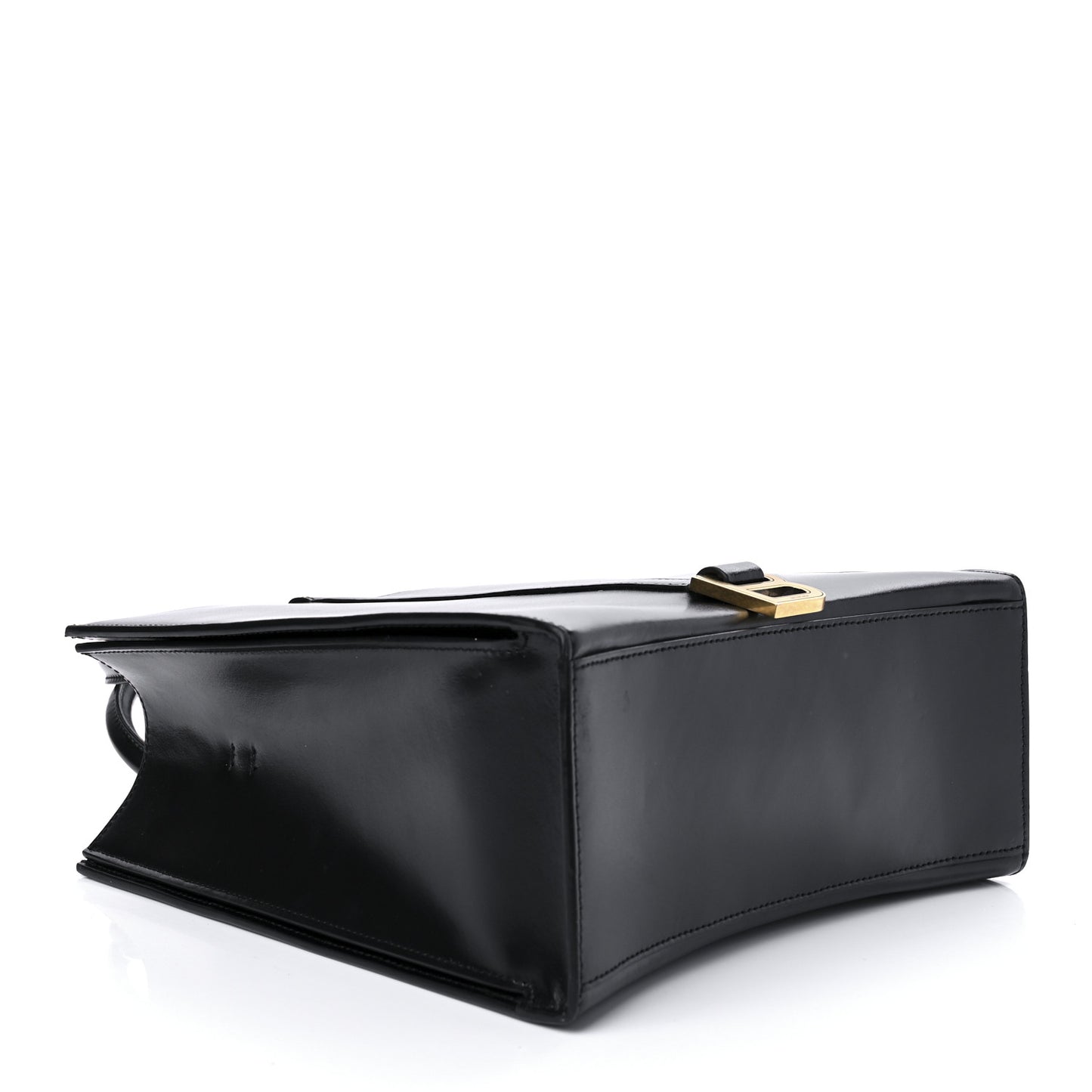Shiny Box Calfskin Hourglass Tote Black