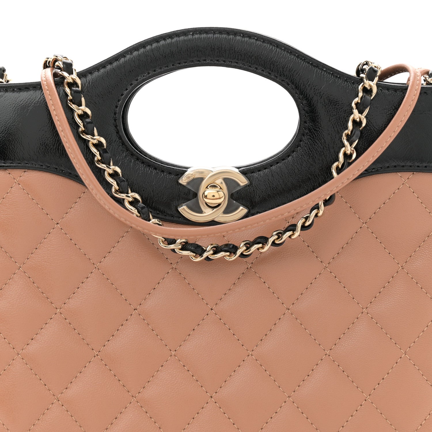 Chanel Shiny Crumpled Calfskin Quilted Mini 31 Shopping Bag Dark Beige Black 8 of 11
