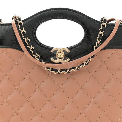Chanel Shiny Crumpled Calfskin Quilted Mini 31 Shopping Bag Dark Beige Black 8 of 11