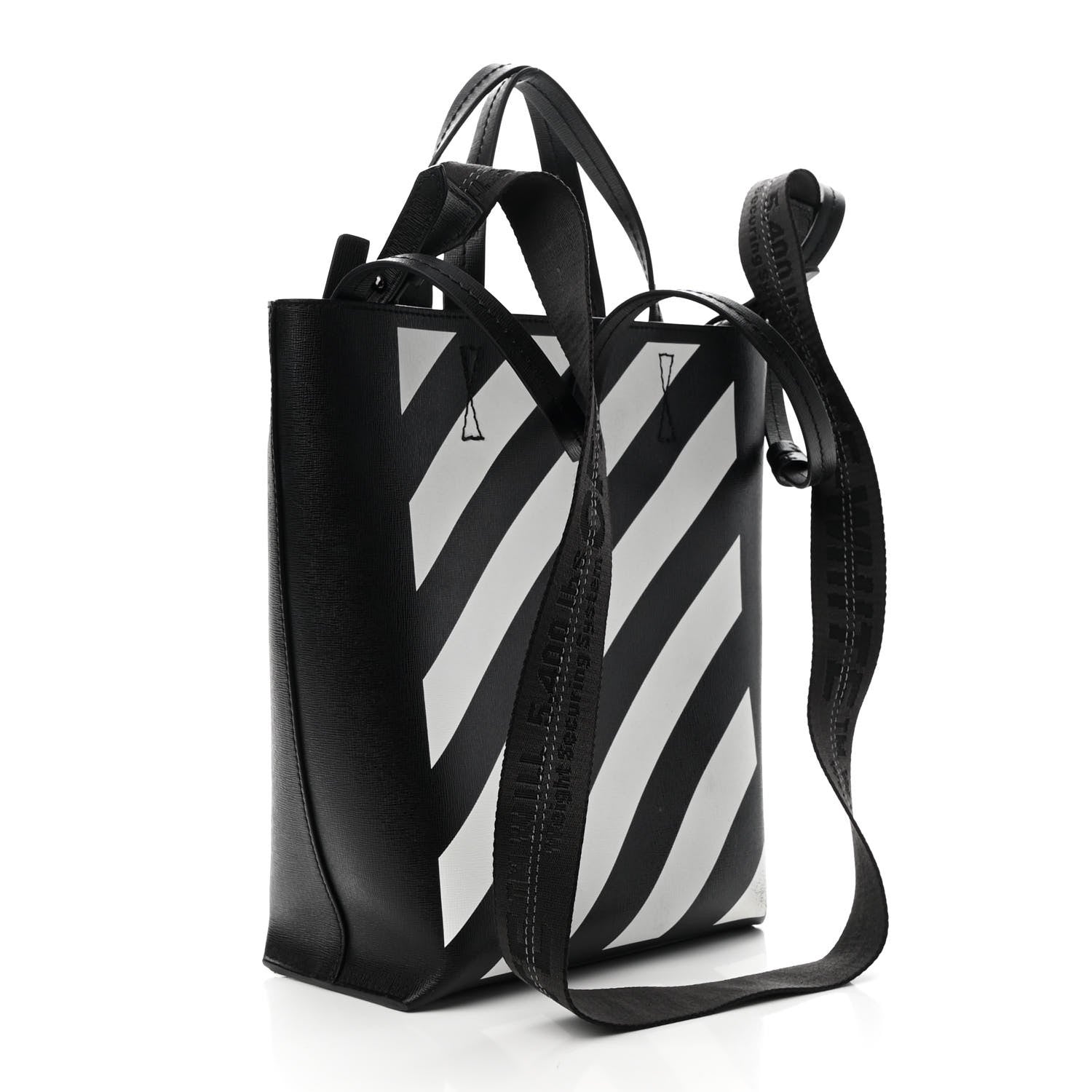Off-White Saffiano Striped Diag Binder Crossbody Black White 2 of 7