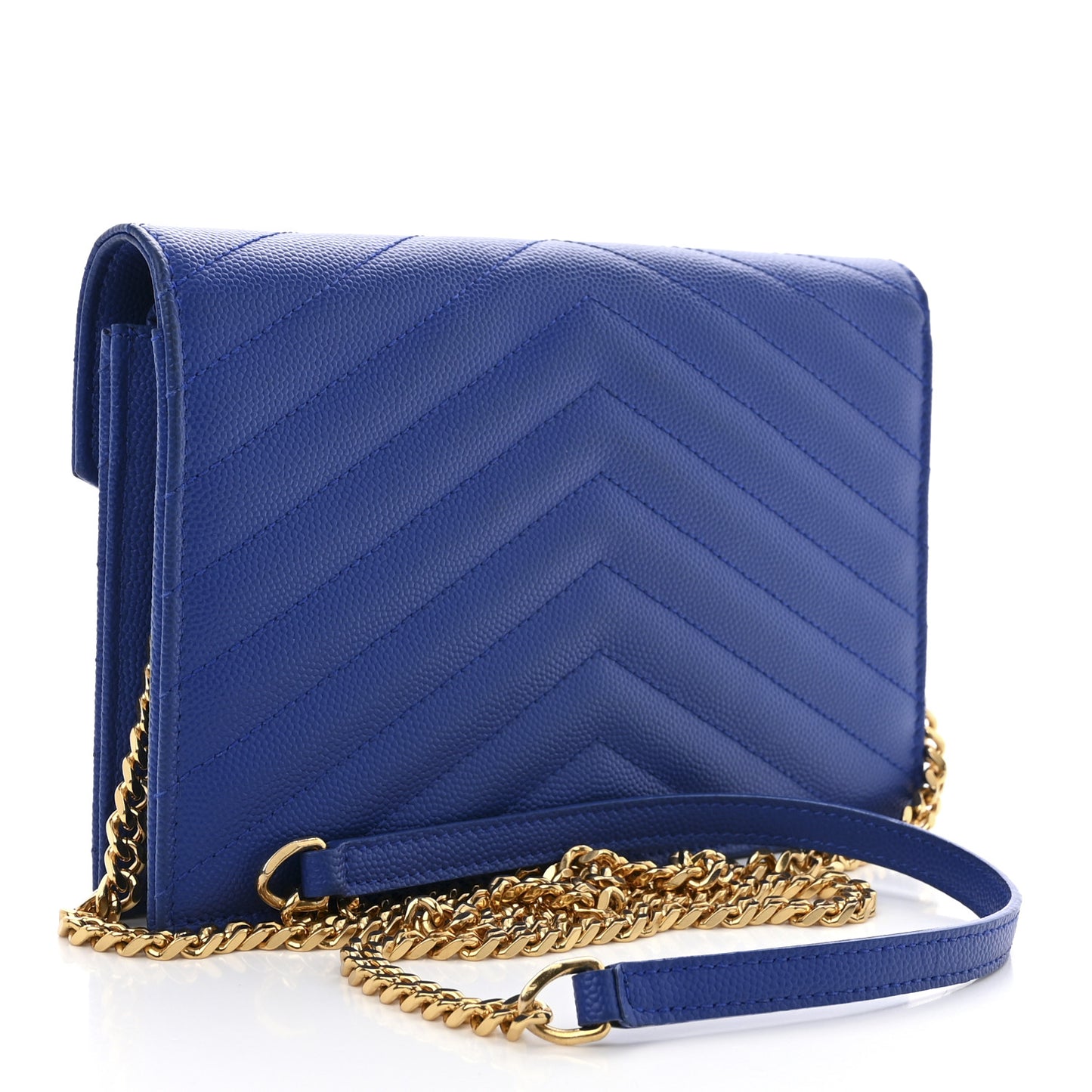 Grain De Poudre Matelasse Chevron Monogram Envelope Chain Wallet Blue Majorelle