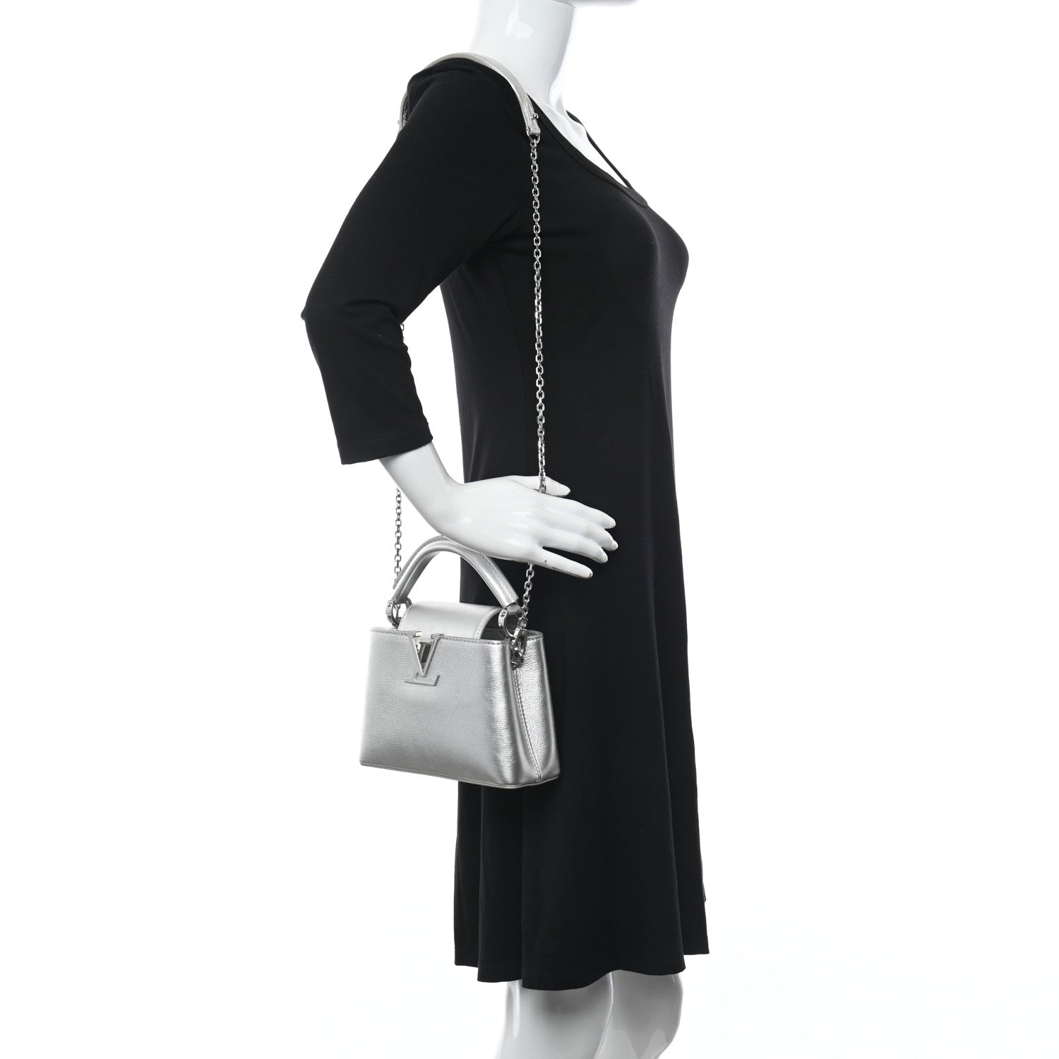 Louis Vuitton Metallic Calfskin Mini Capucines Silver 2 of 11