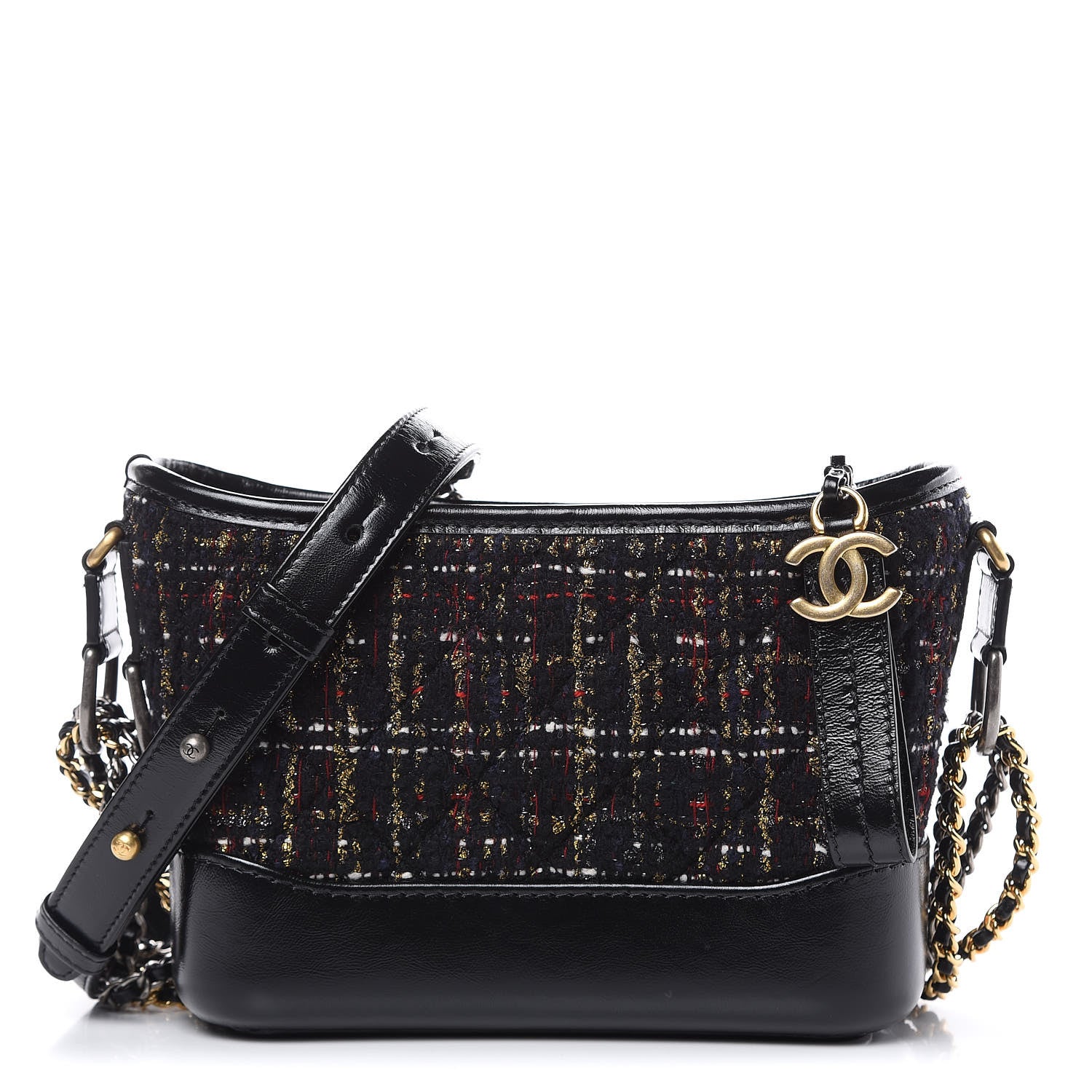Chanel Tweed Calfskin Small Gabrielle Hobo Black Gold Red Ecru 1 of 10