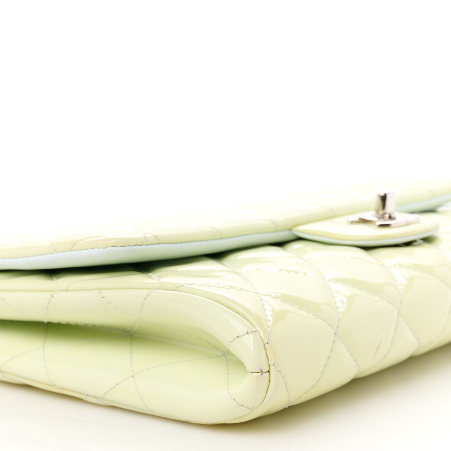 Patent Quilted Clutch with Chain Flap Light Green