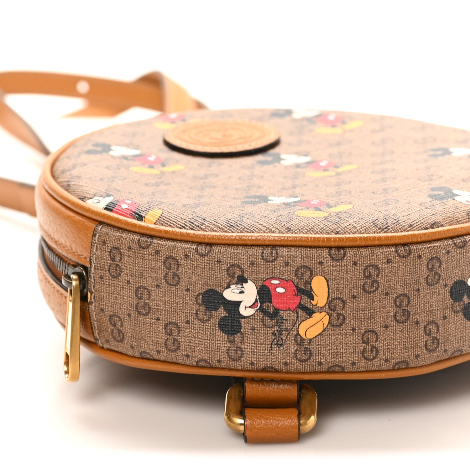 Gucci X DISNEY Mini Vintage GG Supreme Monogram Mickey Mouse Round Backpack Beige Vintage Sun Oil 9 of 10