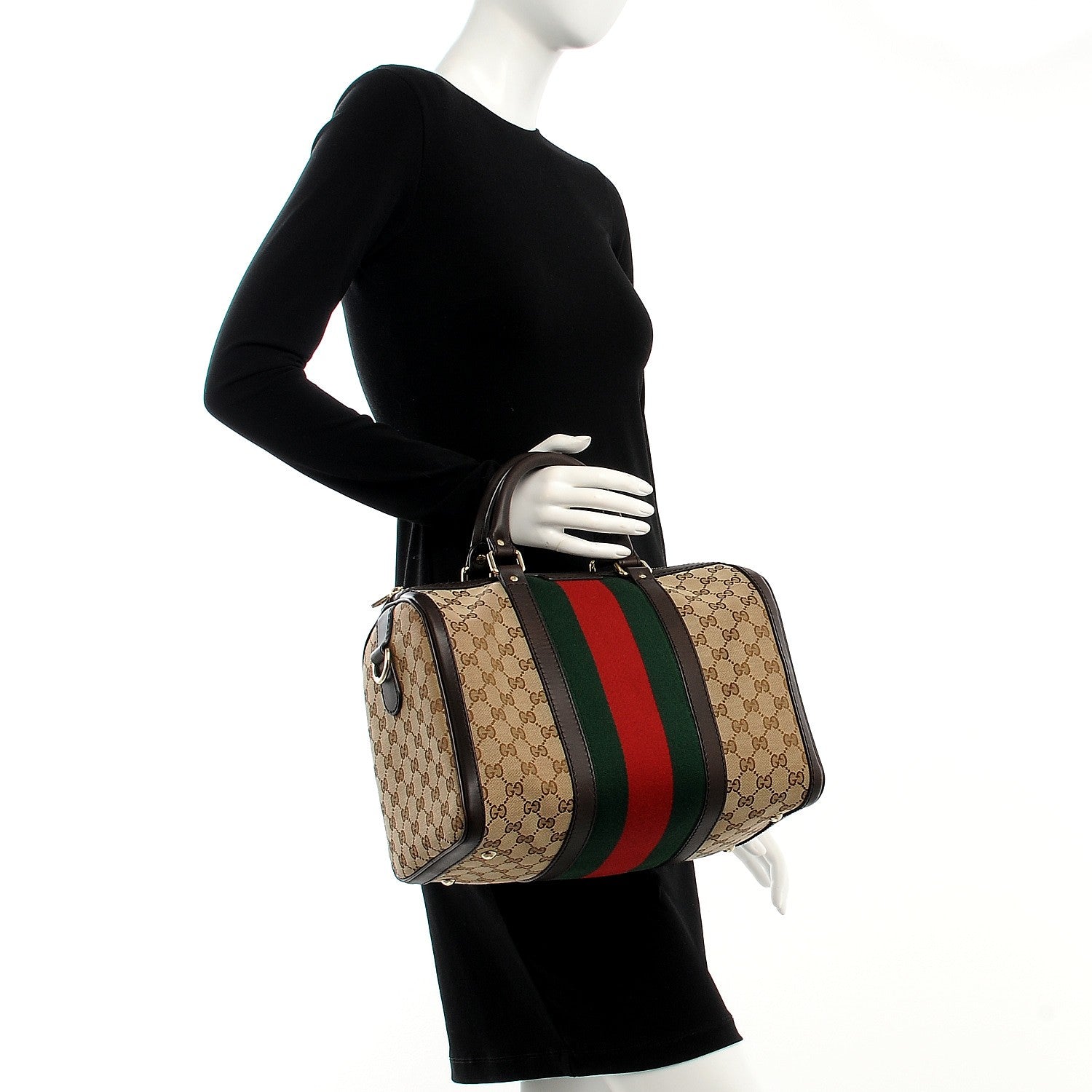 Gucci Monogram Vintage Web Medium Boston Dark Brown 3 of 8