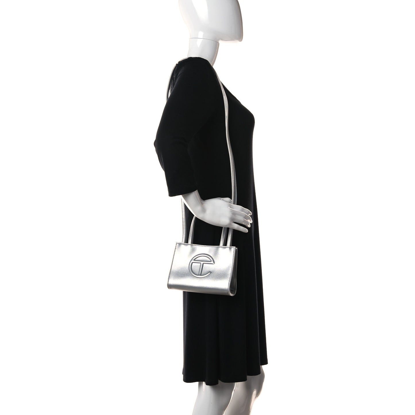 Metallic Vegan Leather Small Shopping Bag Silver