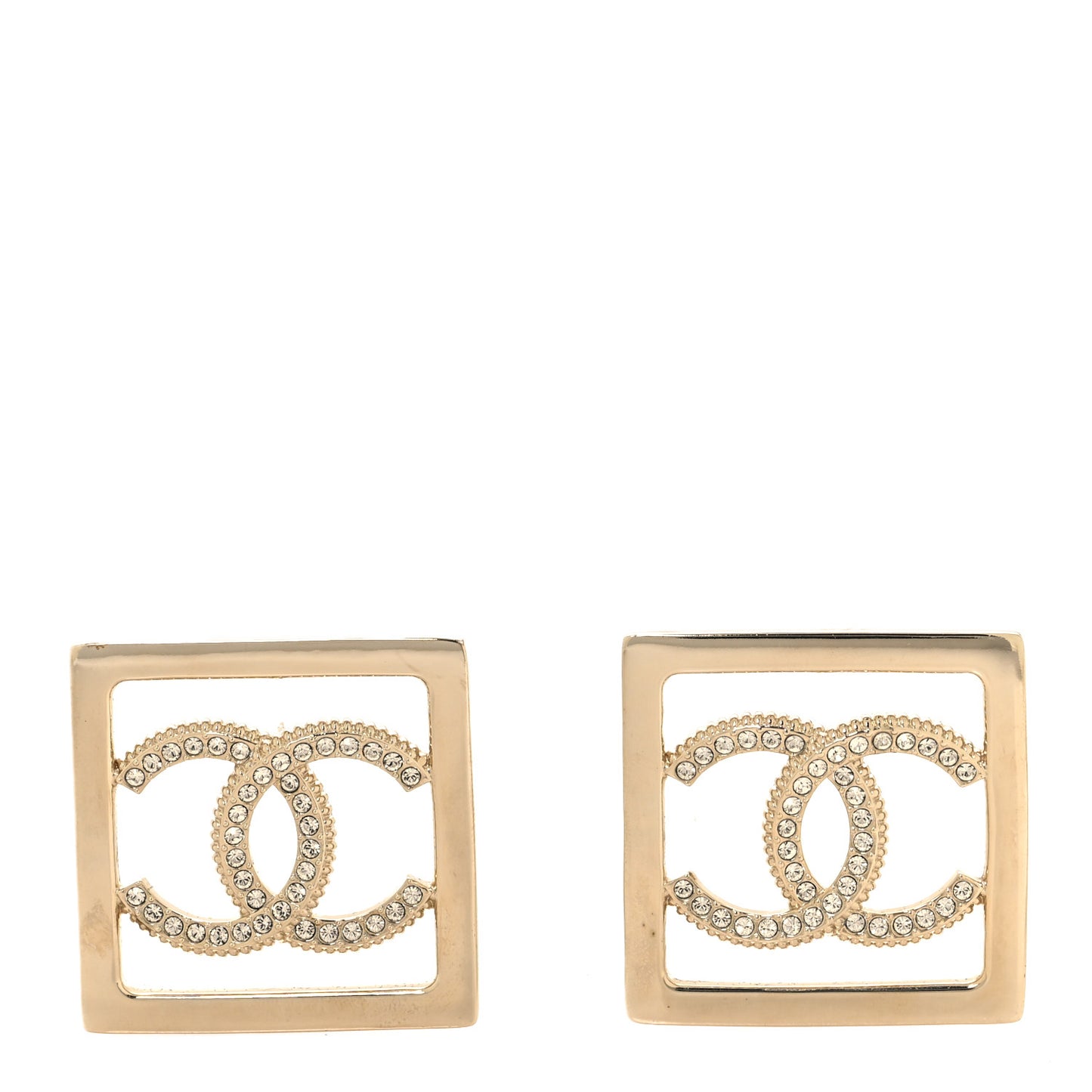 Metal Crystal Square CC Earrings Gold