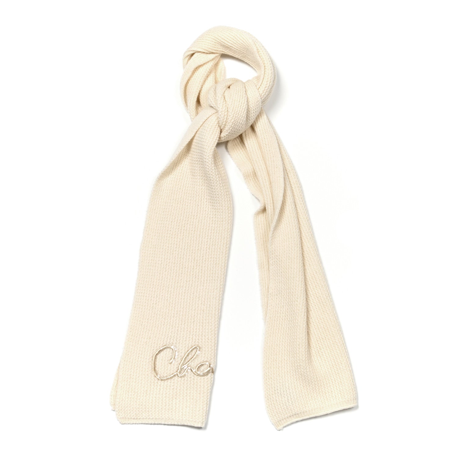 Chanel Cashmere Sequin Logo Scarf White 1 of 3