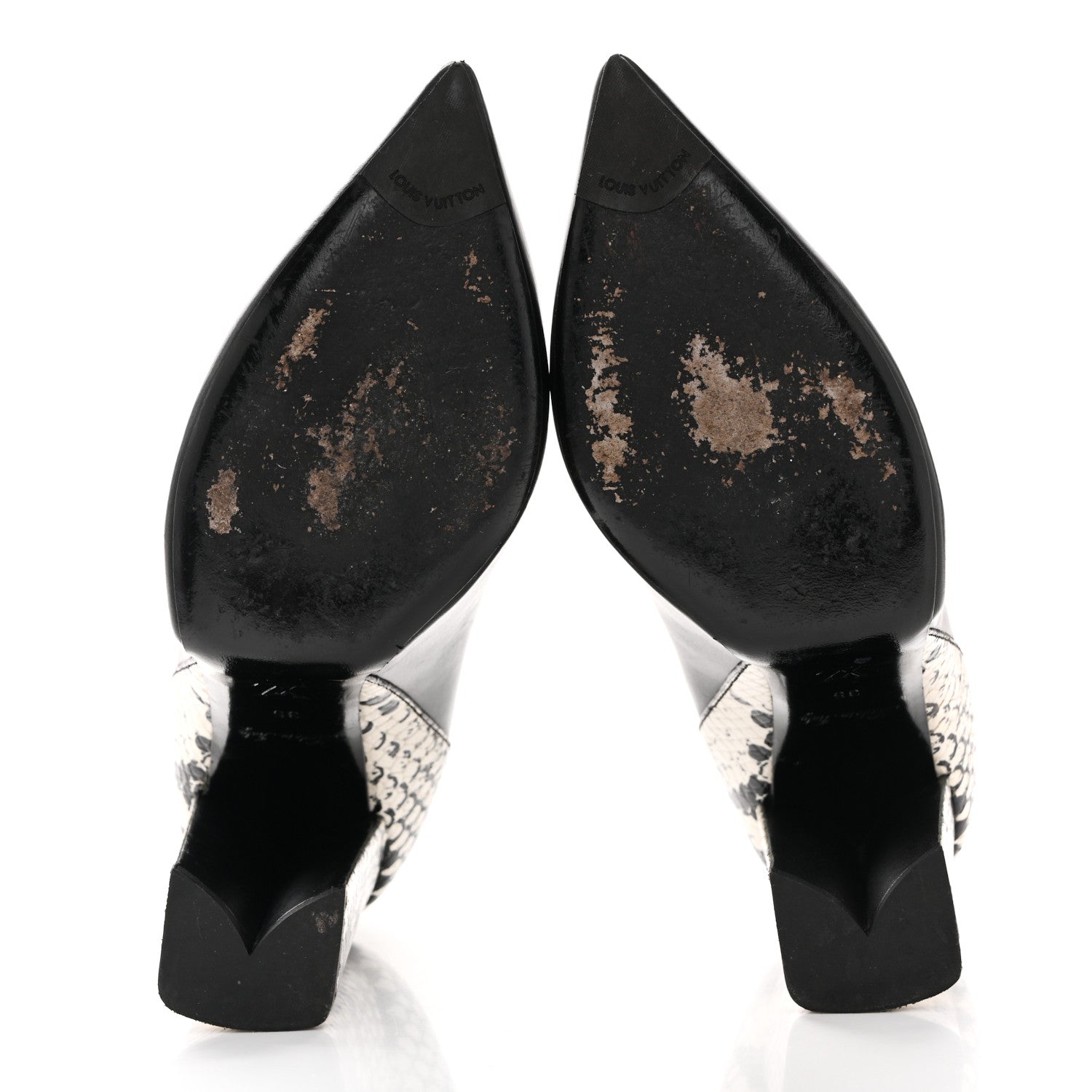 Louis Vuitton Calfskin Snakeskin Embossed Matchmake Pumps 35 Black White 6 of 12