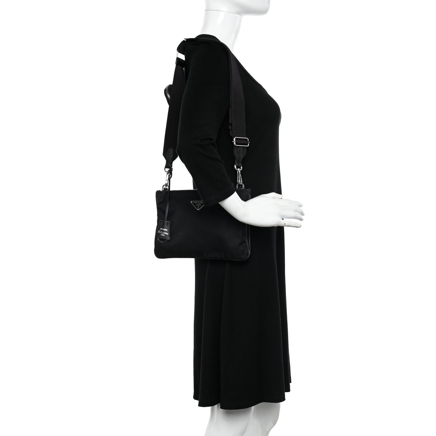 Re-Nylon Saffiano Re-Edition 2000 Double Zip Crossbody Bag Black